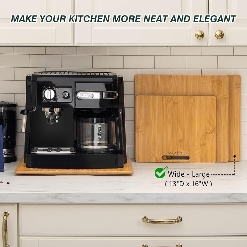 ANBOXIT Bamboo Appliance Slider, Sliding Tray for Coffee Maker, Kitchen Countertop Appliance Rolling Tray, Coffee Pot Slider Tray with Rubber Wheels, Wide - Large (13"D x 16"W) - Image 4